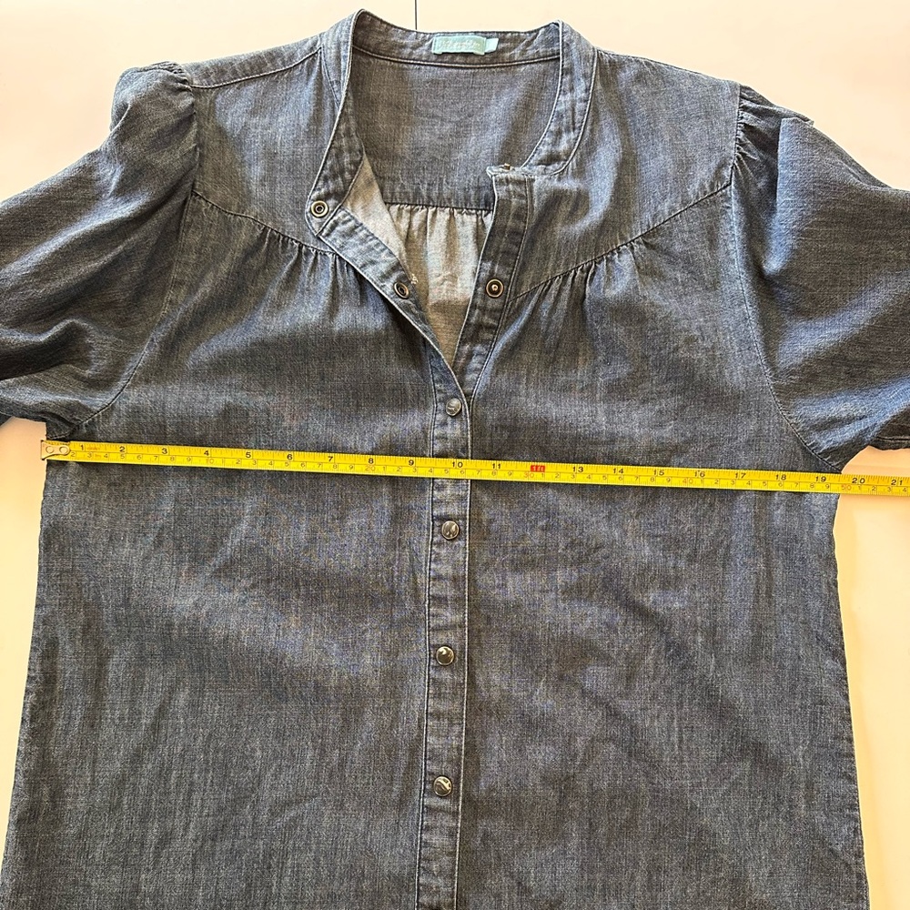 J. McLaughlin Chambray Denim Puff Sleeve Yoke Blouse Medium Blue - Picture 5 of 8